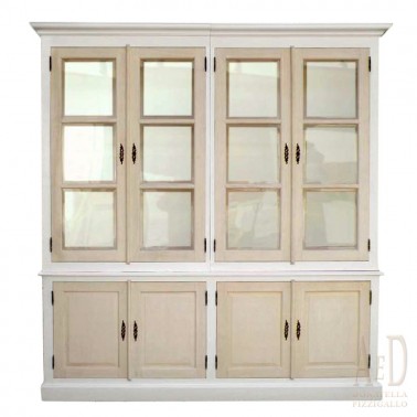 WOODEN BOOKCASE WITH DOORS AND WINDOWS